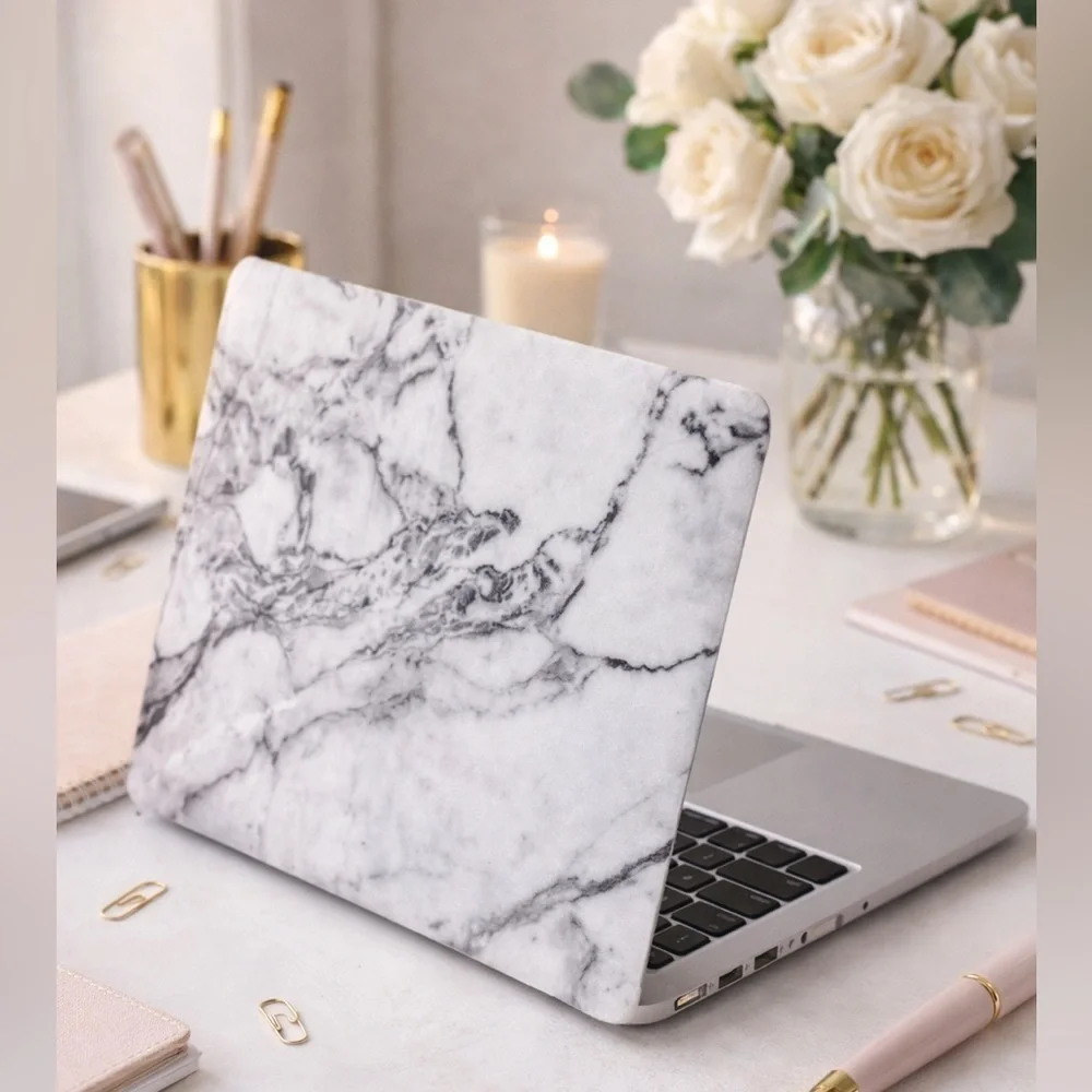 Marble Gray & White MacBook Pro Laptop Cover – Protective Hard Shell Case